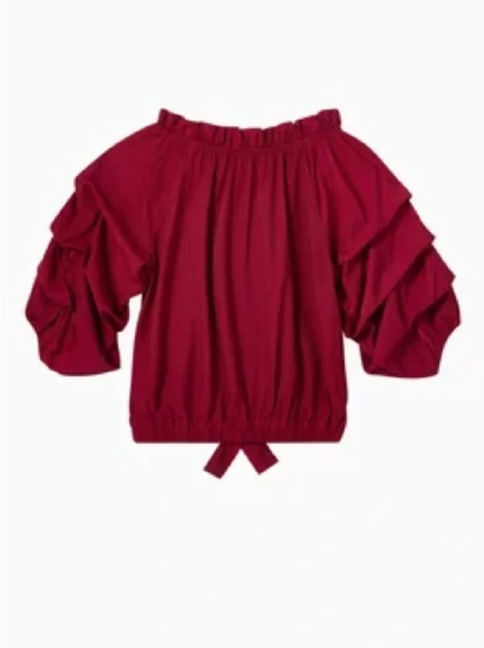 Habitual • NWT Ruffled Sleeve Tie-Front Top in Deep Red/pink - Picture 2 of 5